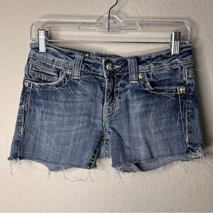 Miss Me Bootcut Cutoff Shorts Size 27 Medium Wash JP5009L Y2K Embellished